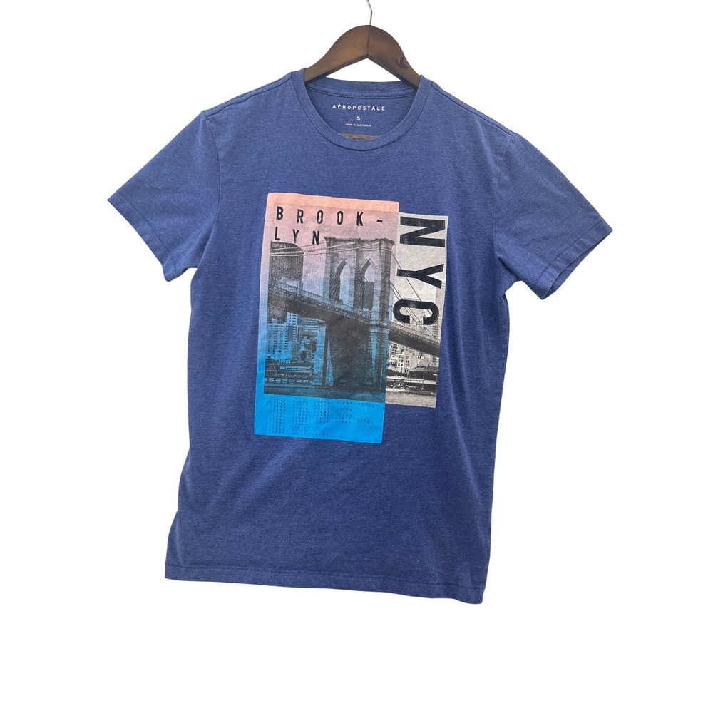 Aeropostale Brooklyn NYC‎ Graphic Tee Women Size S Blue Good Short Sleeve Shirt